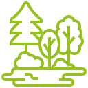 Agroturystyka Za Piecem – Prosty rysunek zielonej linii drzew, krzewów i wody, przedstawiający naturalny krajobraz - idealny do agroturystyki dla rodzin lub wypoczynku na wsi.